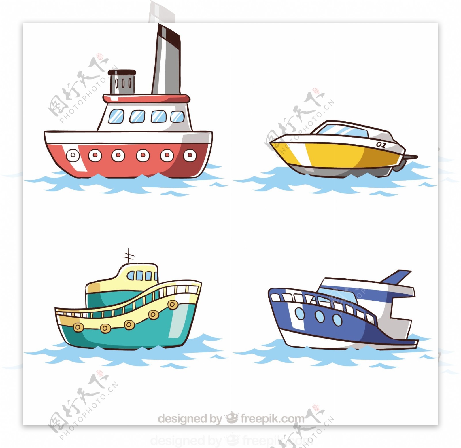 各种颜色形状的游艇矢量设计素材