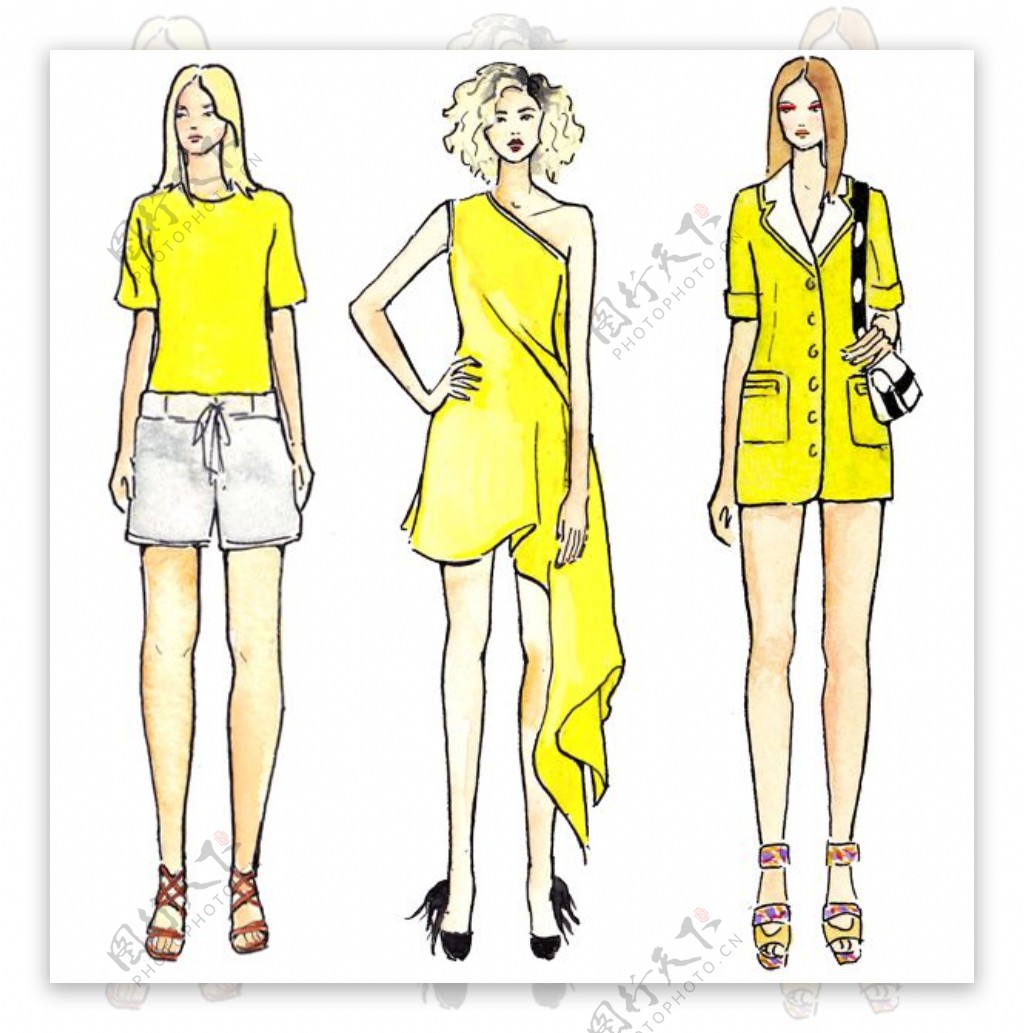 3款黄色女装设计图