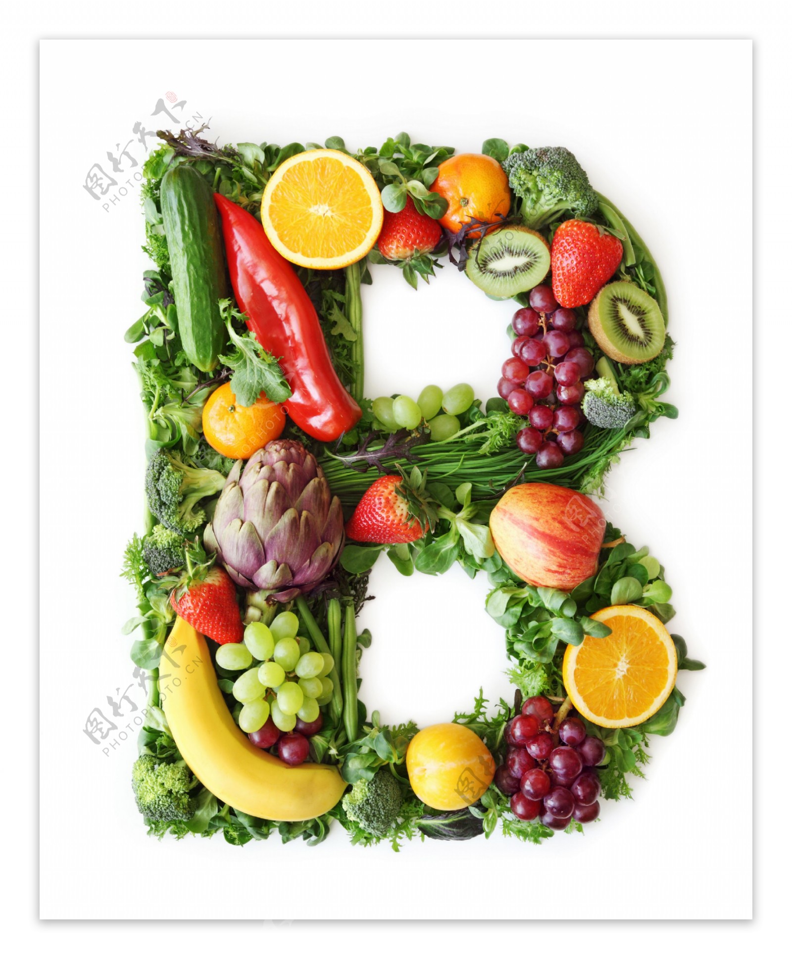 水果和蔬菜组成的字母B图片