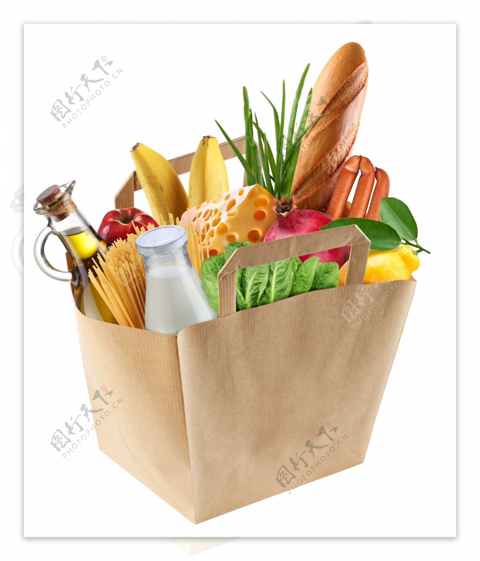 购物袋里的信食物水果摄影图片