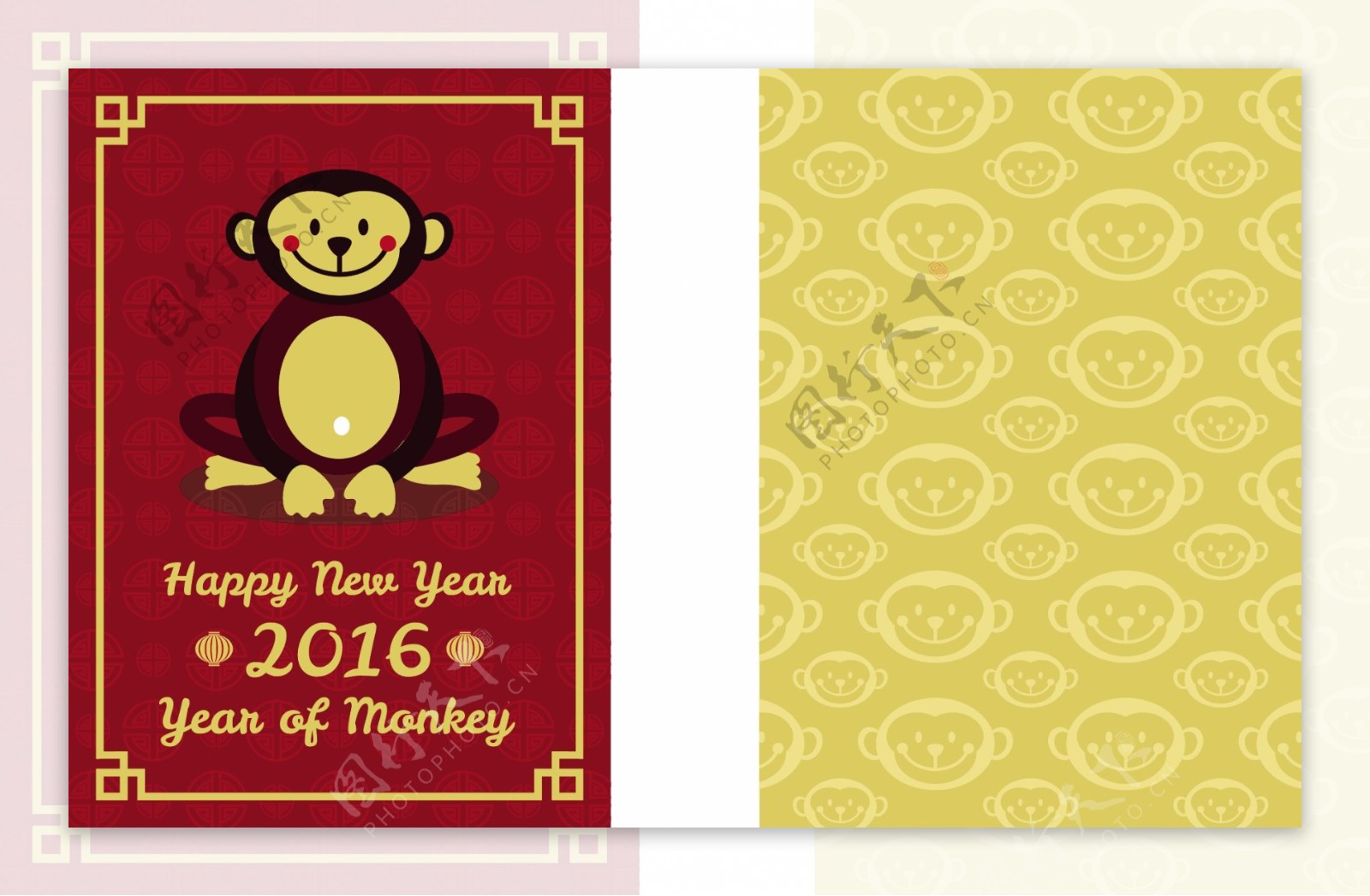 猴笑幸福的新年贺卡
