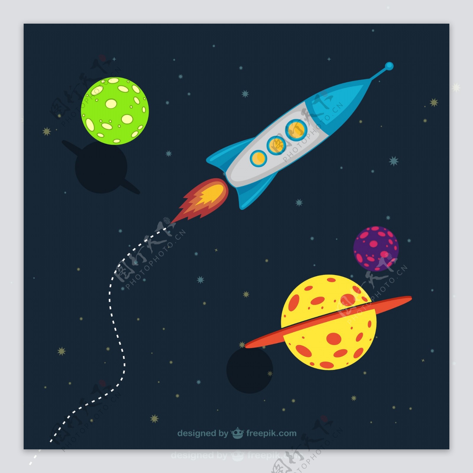 卡通火箭和月球