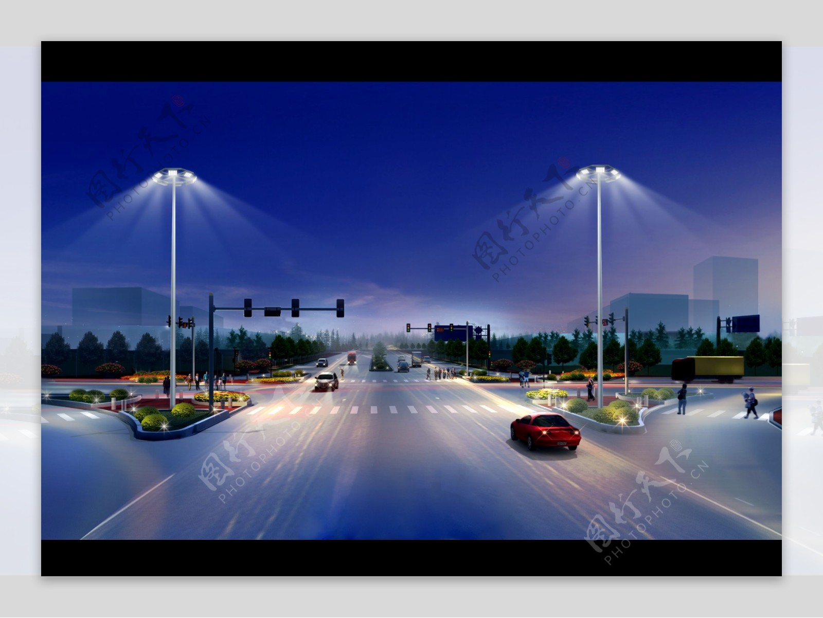 十字路口LED路灯照明效果图原图