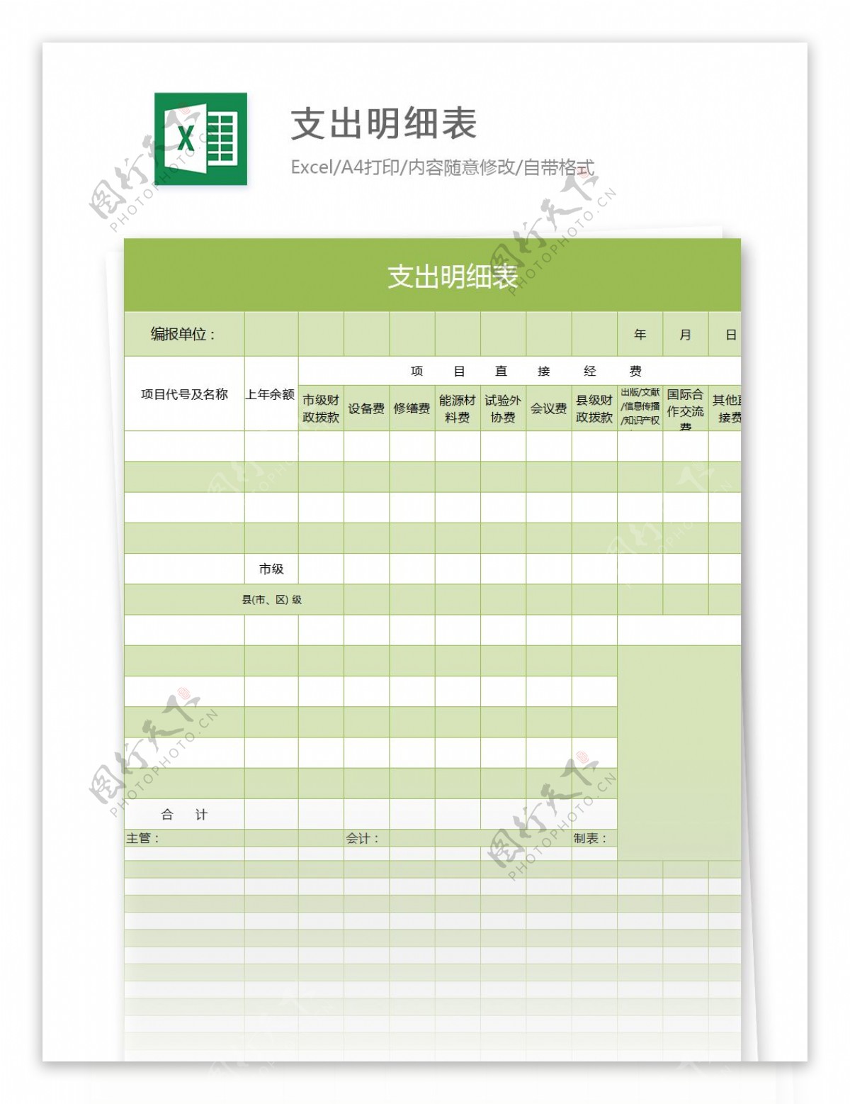 支出明细表excel模板