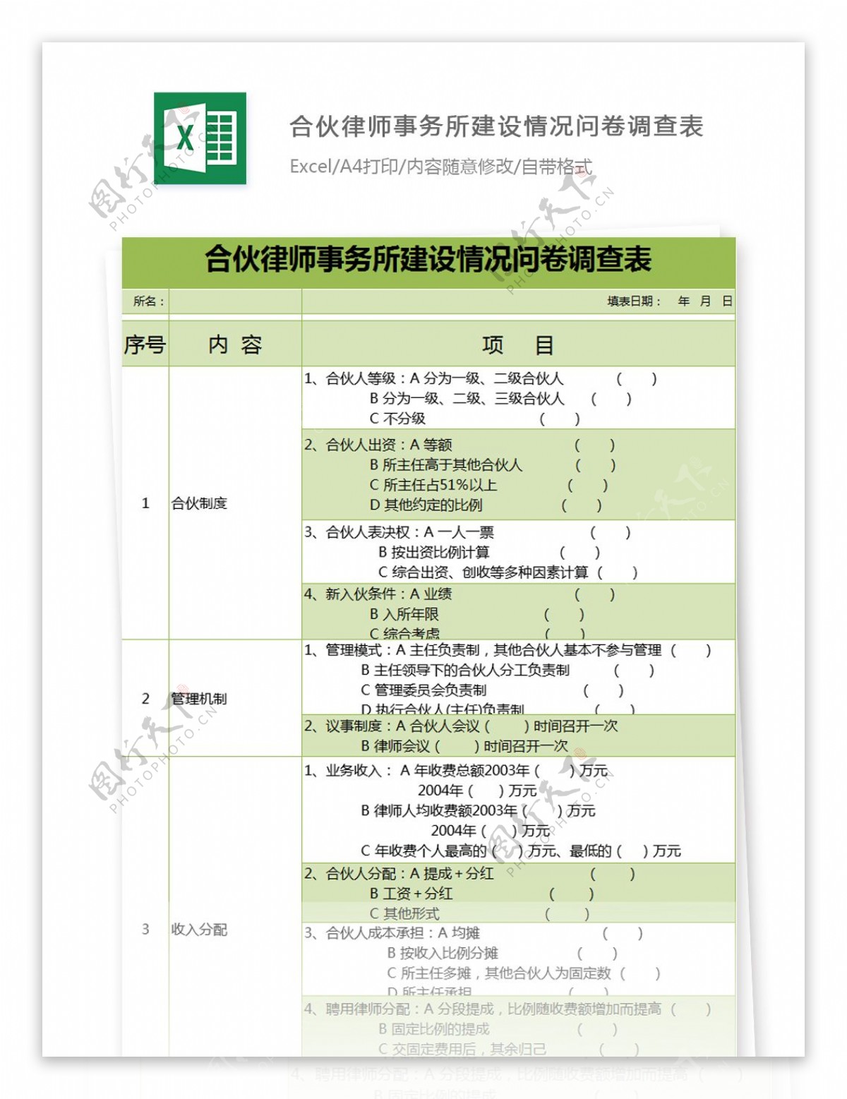 合伙律师事务所建设情况问卷调查表