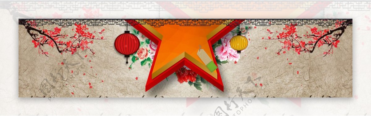 中国风梅花纹理五角星舞台灯笼