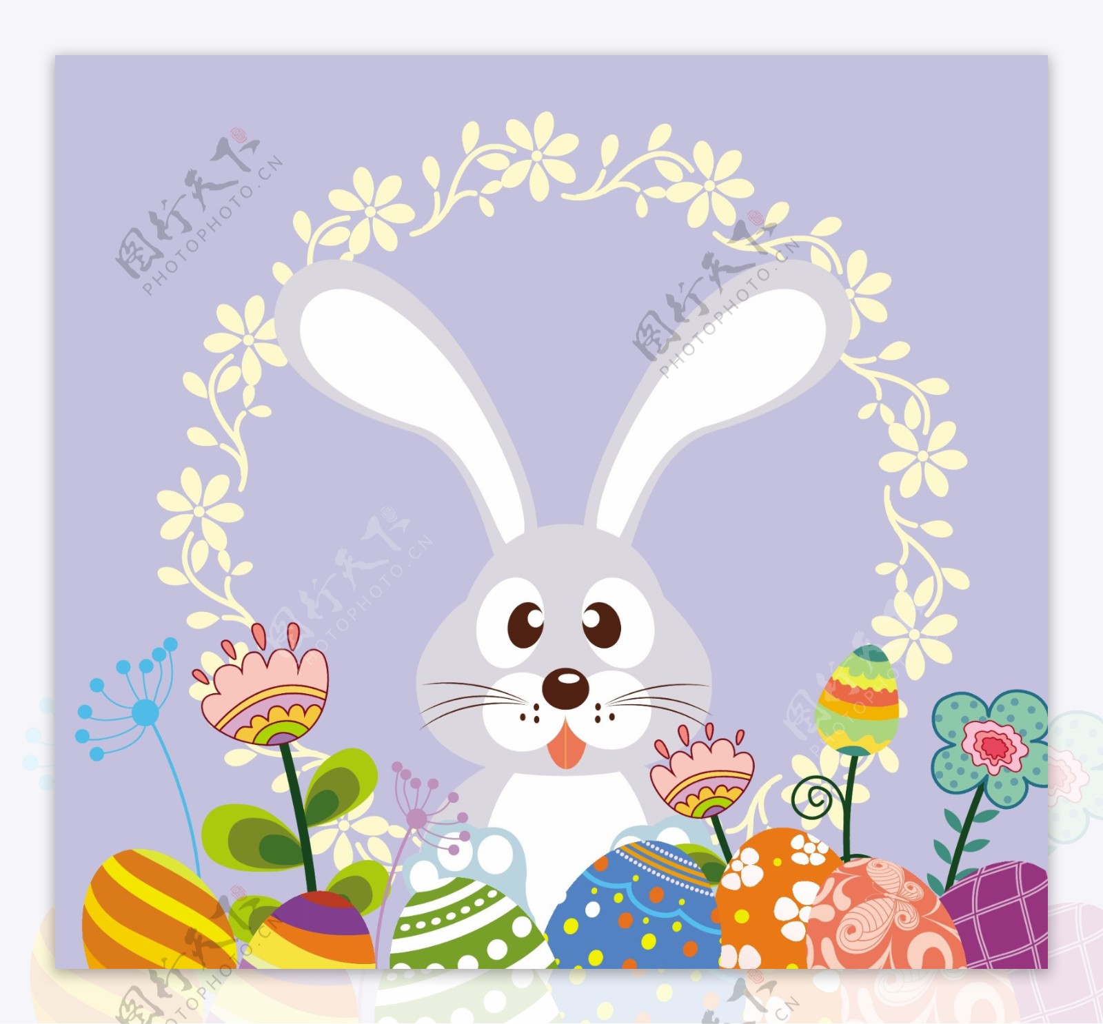可爱兔子漂亮鲜花背景图