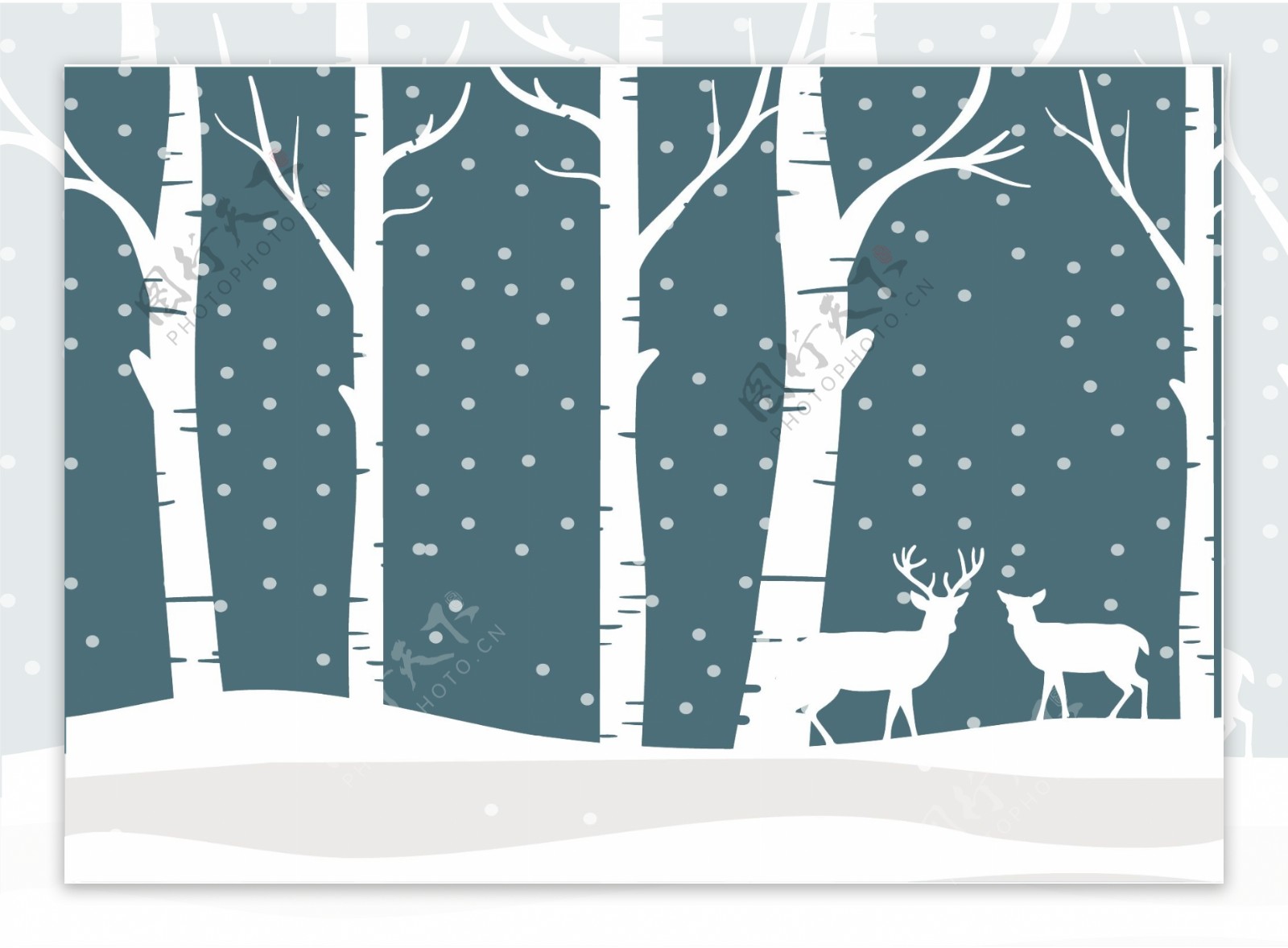 冬季白色雪地梅花鹿背景图