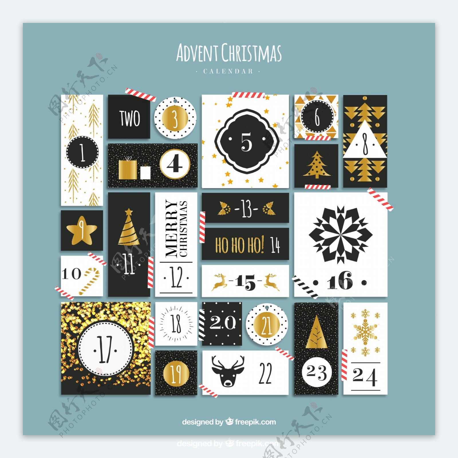 创意圣诞月日历卡片矢量素材