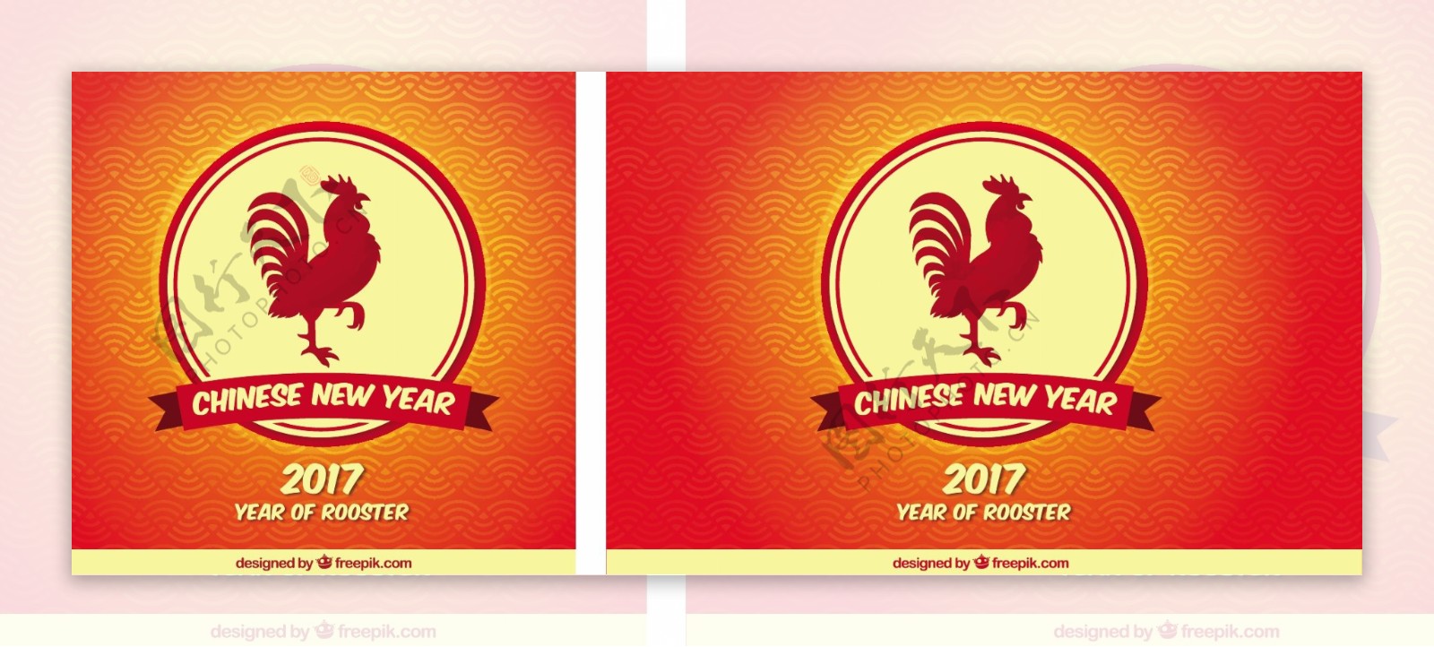 中国新年背景与红公鸡