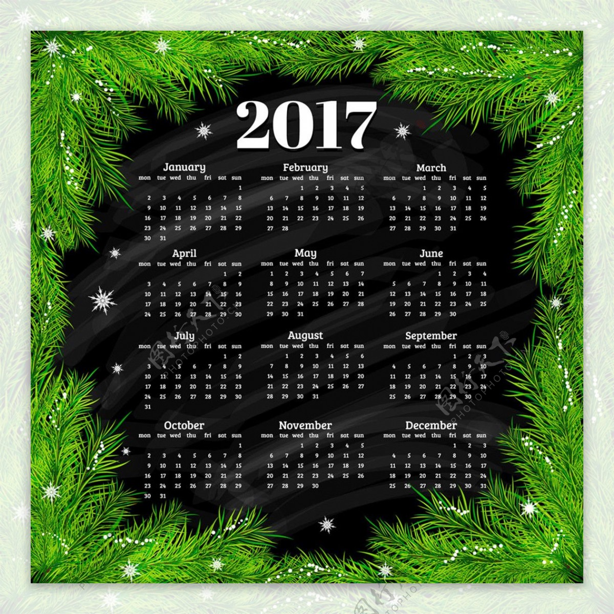 雪花植物叶子2017年日历表图片