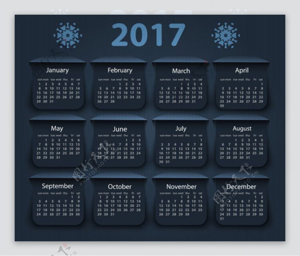 深蓝色2017年日历图片