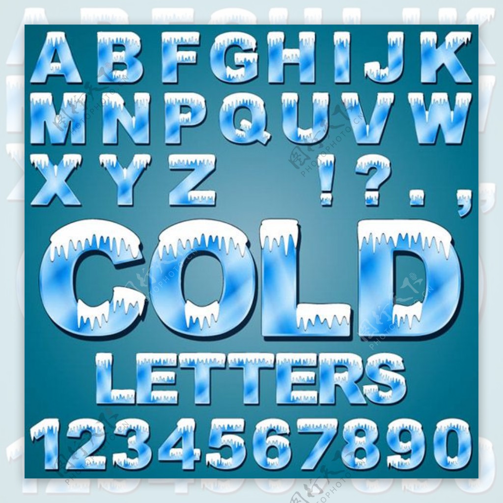 冰冻字母与数字矢量素材下载