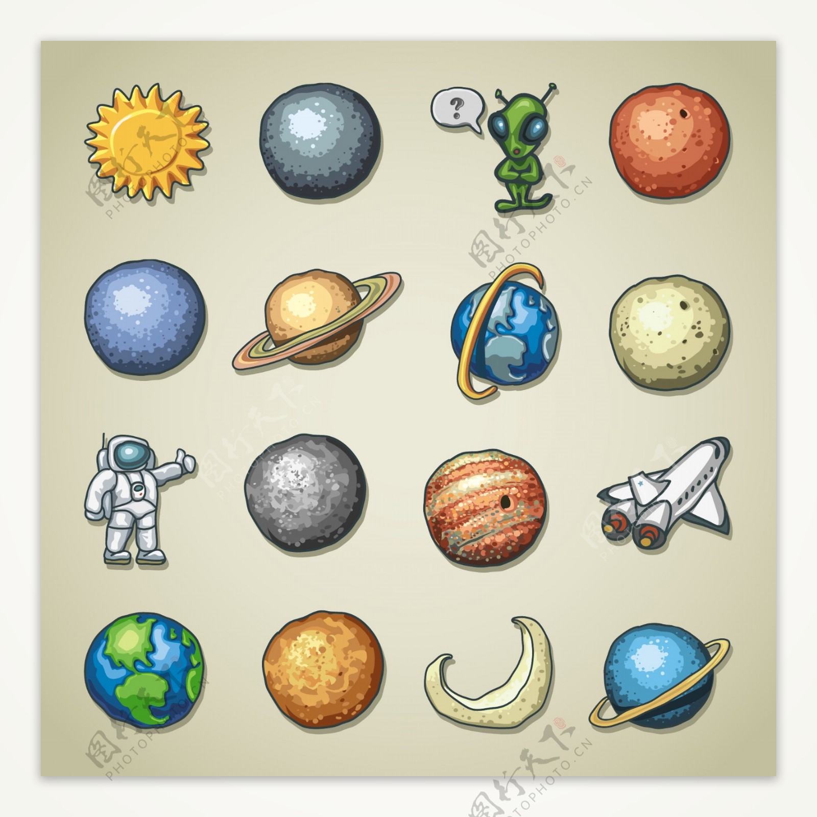 常用星球图标彩色卡通icon