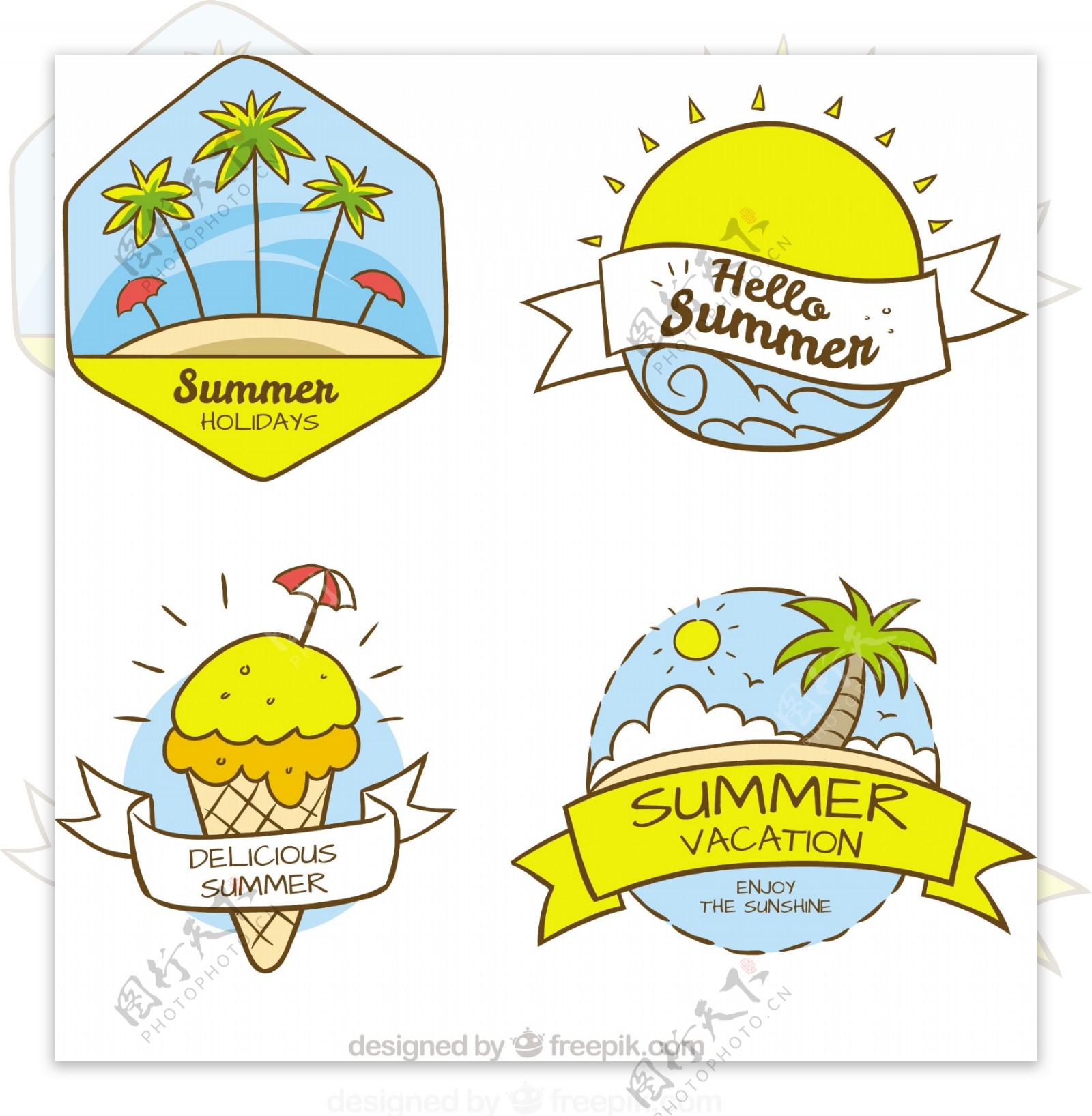 手绘黄色细节夏季元素贴纸图标