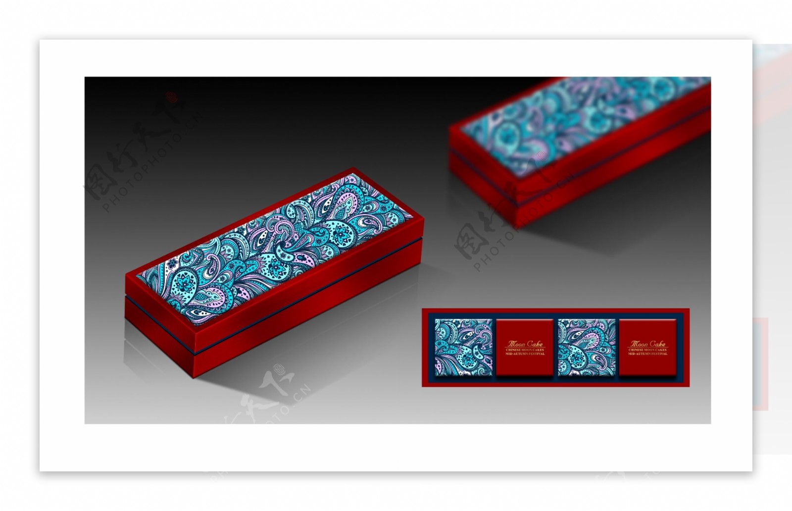 时尚风蓝色多彩花纹装饰牙签纹首饰盒设计