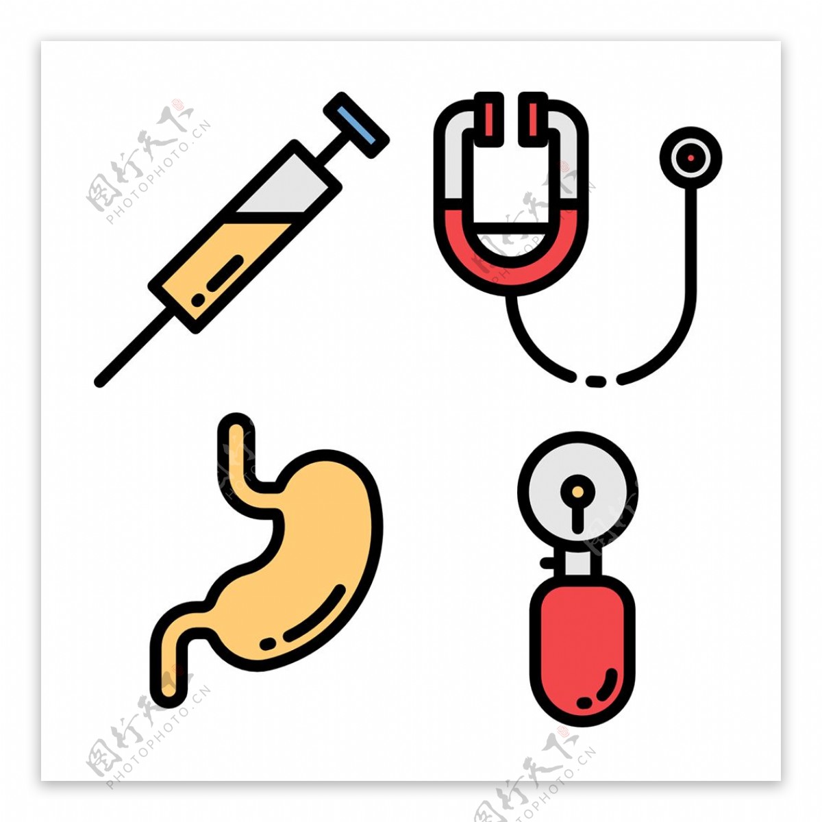 扁平可爱医疗用品icon图标