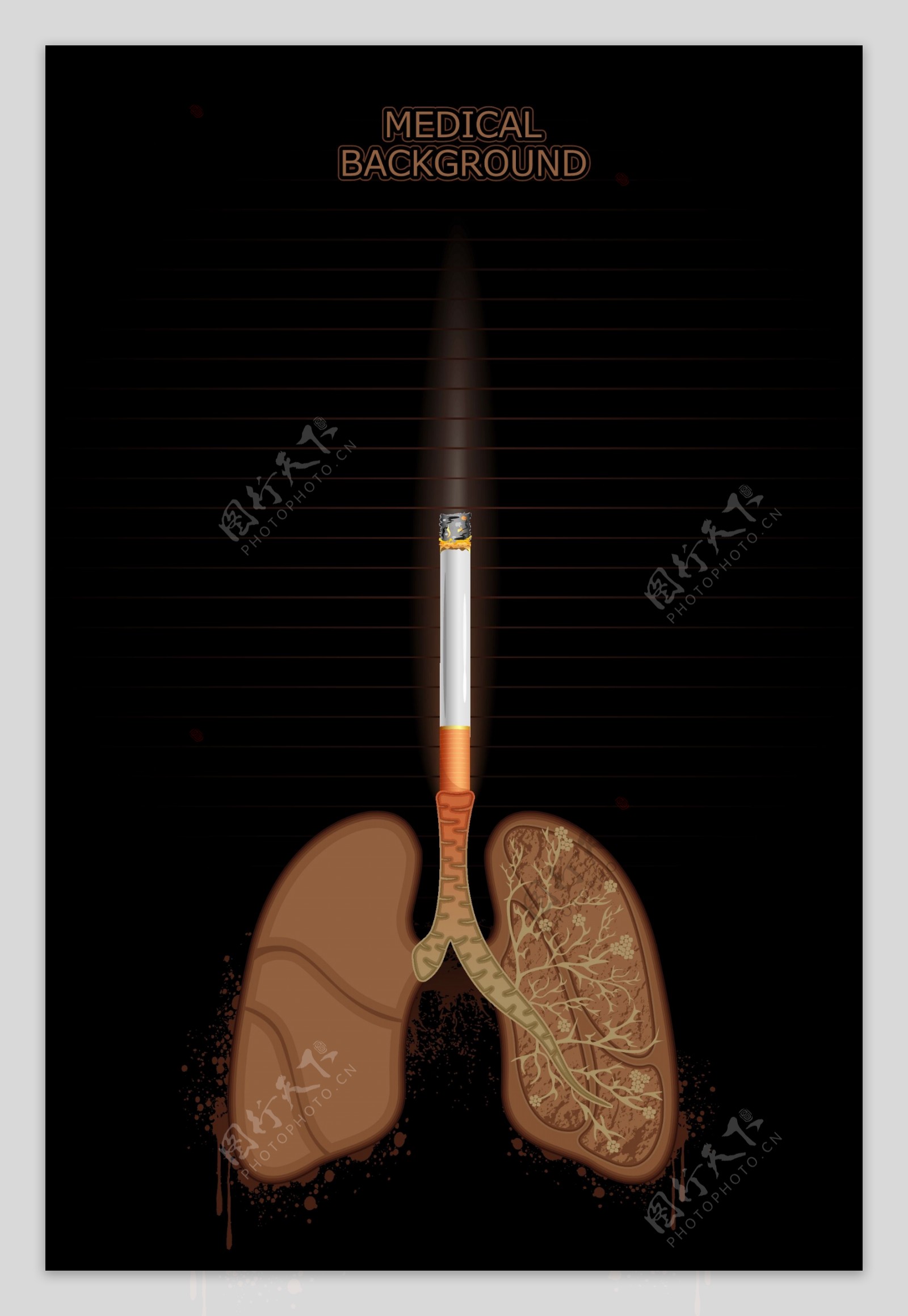 吸煙危害肺部健康醫護海報矢量圖