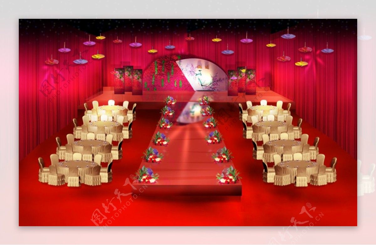 婚礼红色新中式舞台