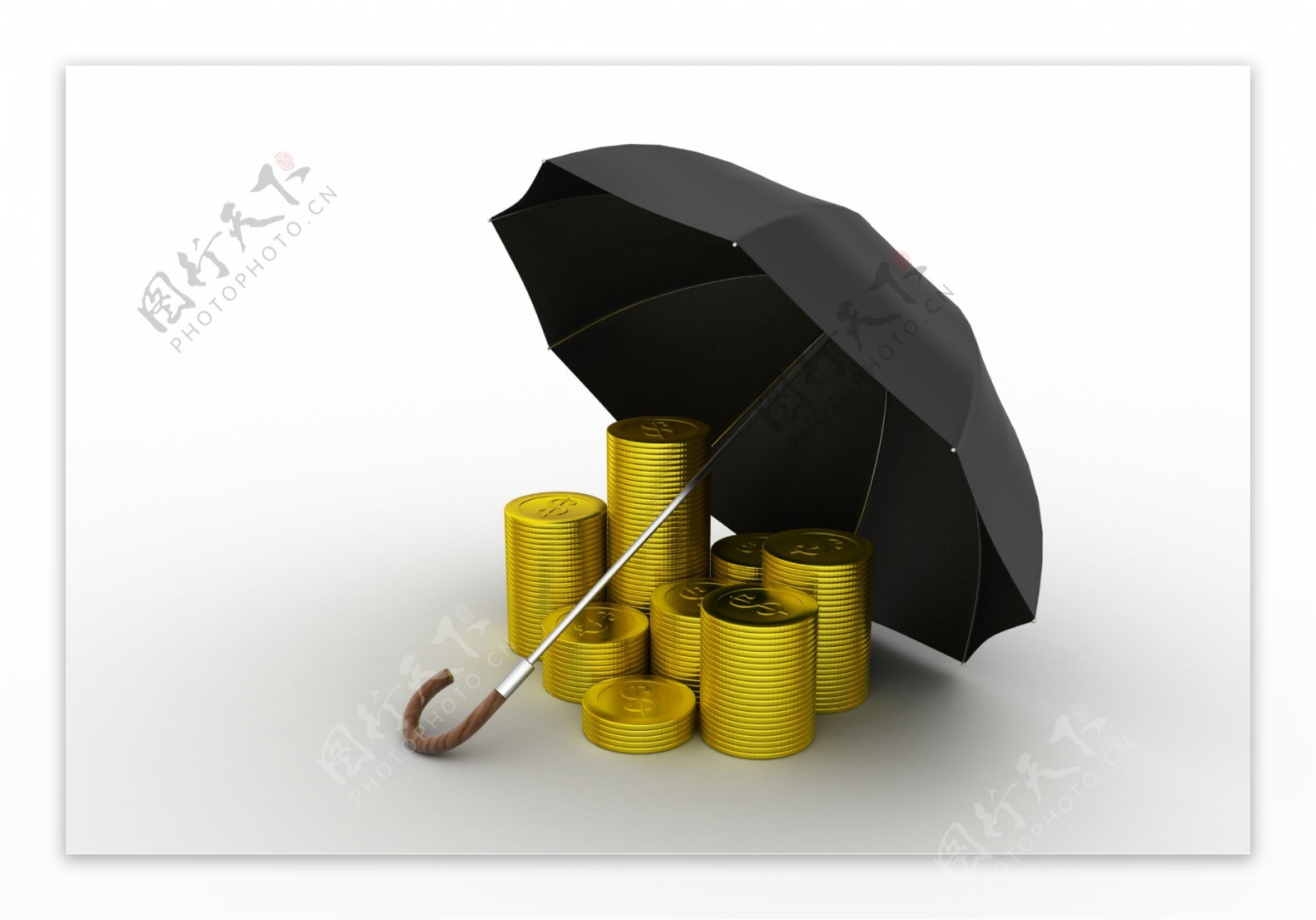黑色伞下的金币图片