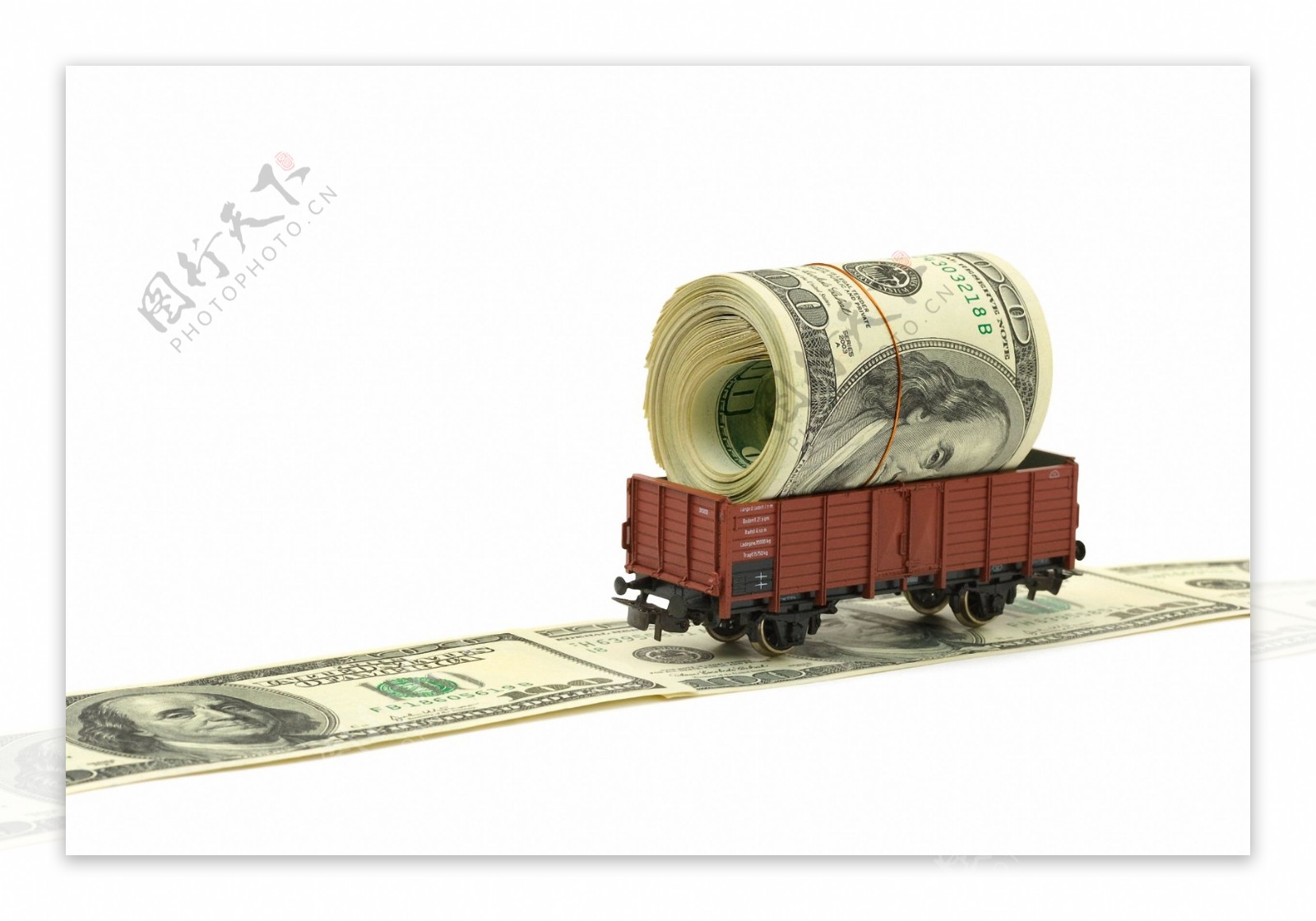 美元钞票铺成的铁路创意设计图片
