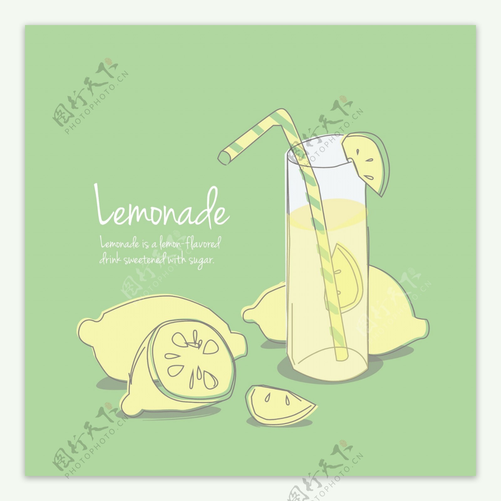 手绘柠檬与柠檬汁背景矢量素材