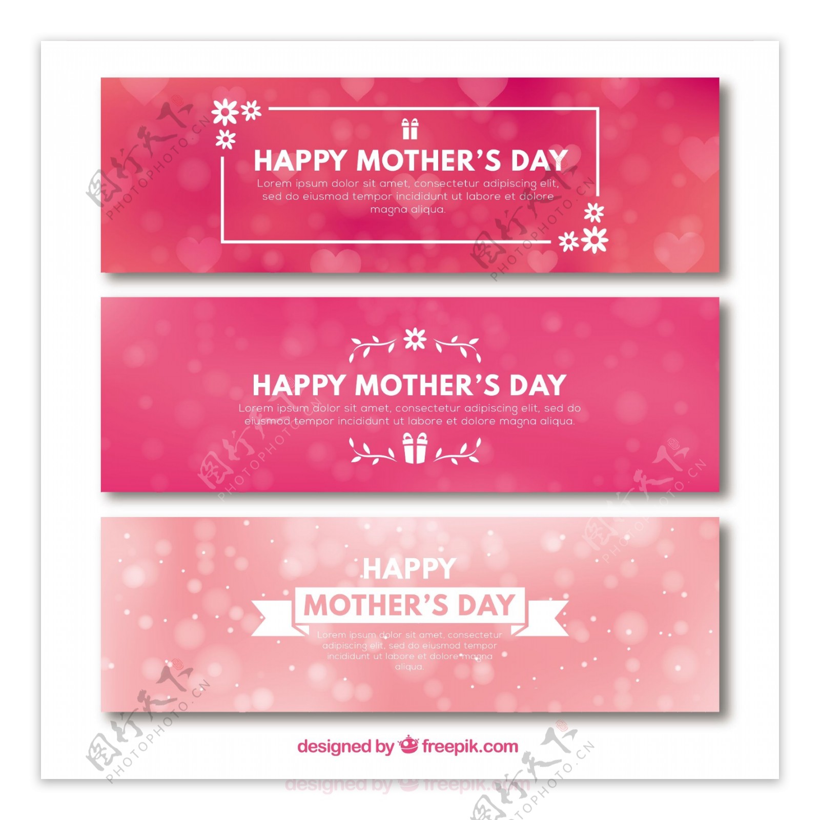 三个粉红模糊背景母亲节广告模板素材