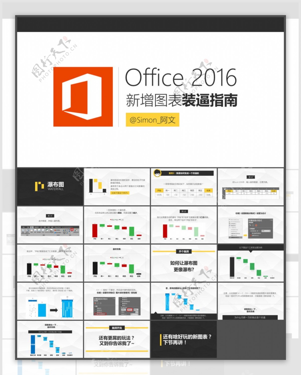 Office2016新增图表装逼指南流畅瀑布图PPT模板