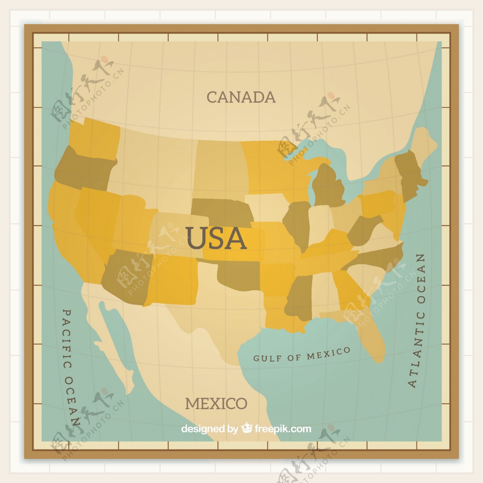简约美国地图矢量设计素材