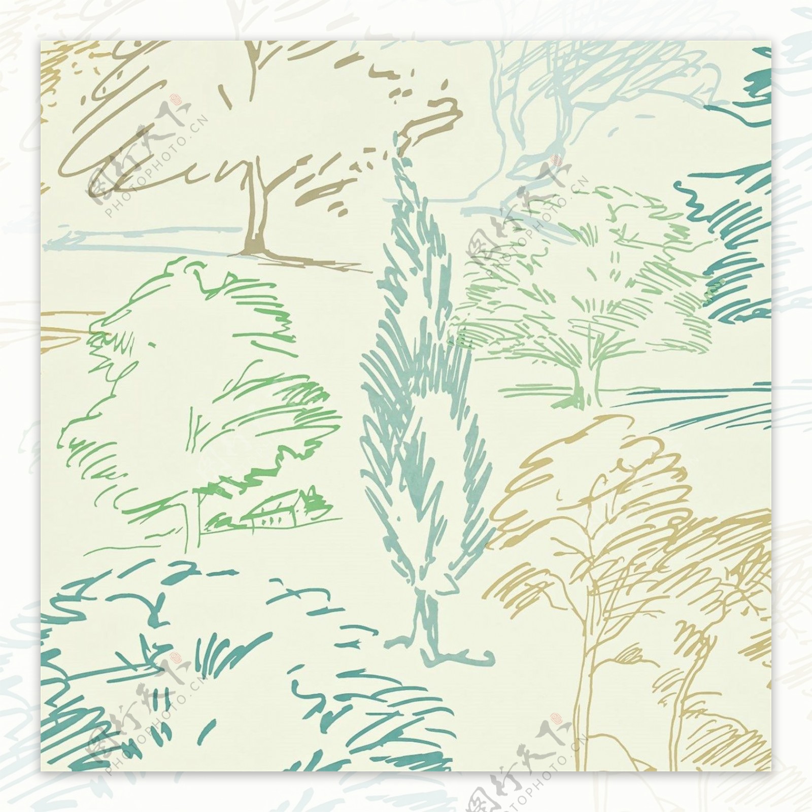 空白背景树木手绘壁纸素材