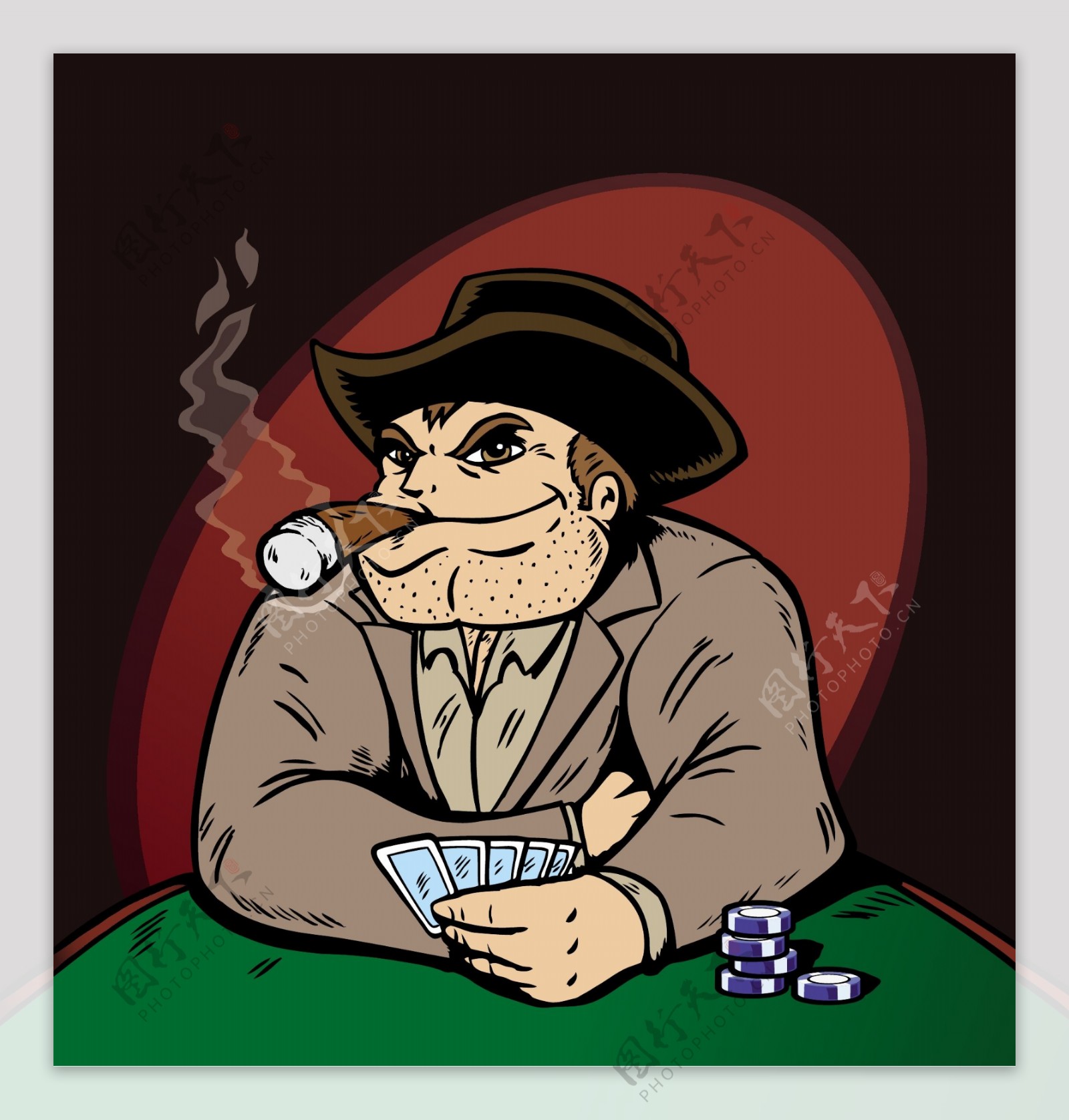 正在玩扑克的卡通人