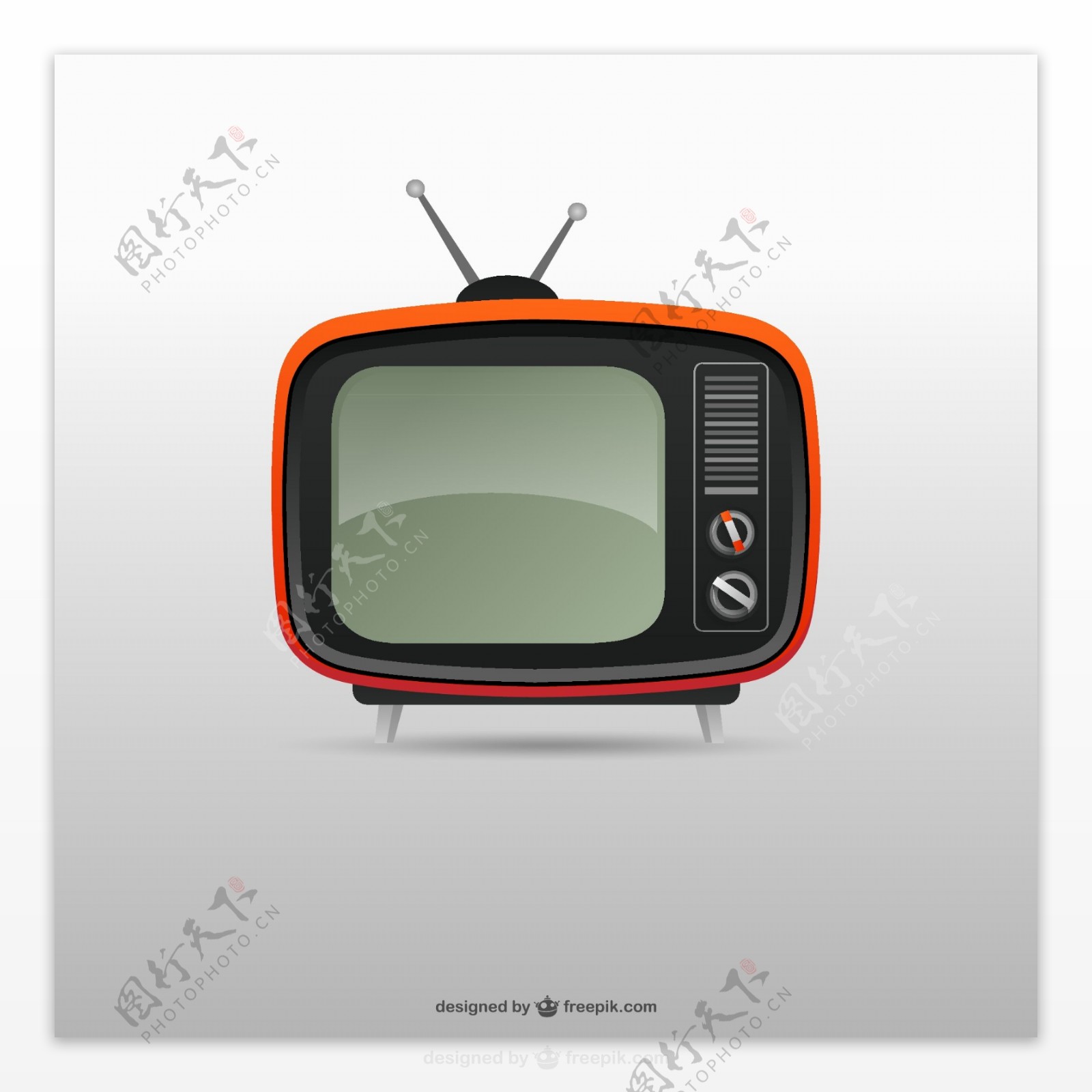卡通红色老式电视机矢量素材