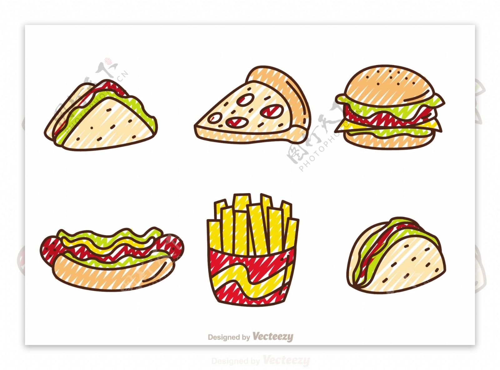 可爱手绘快餐食物图标