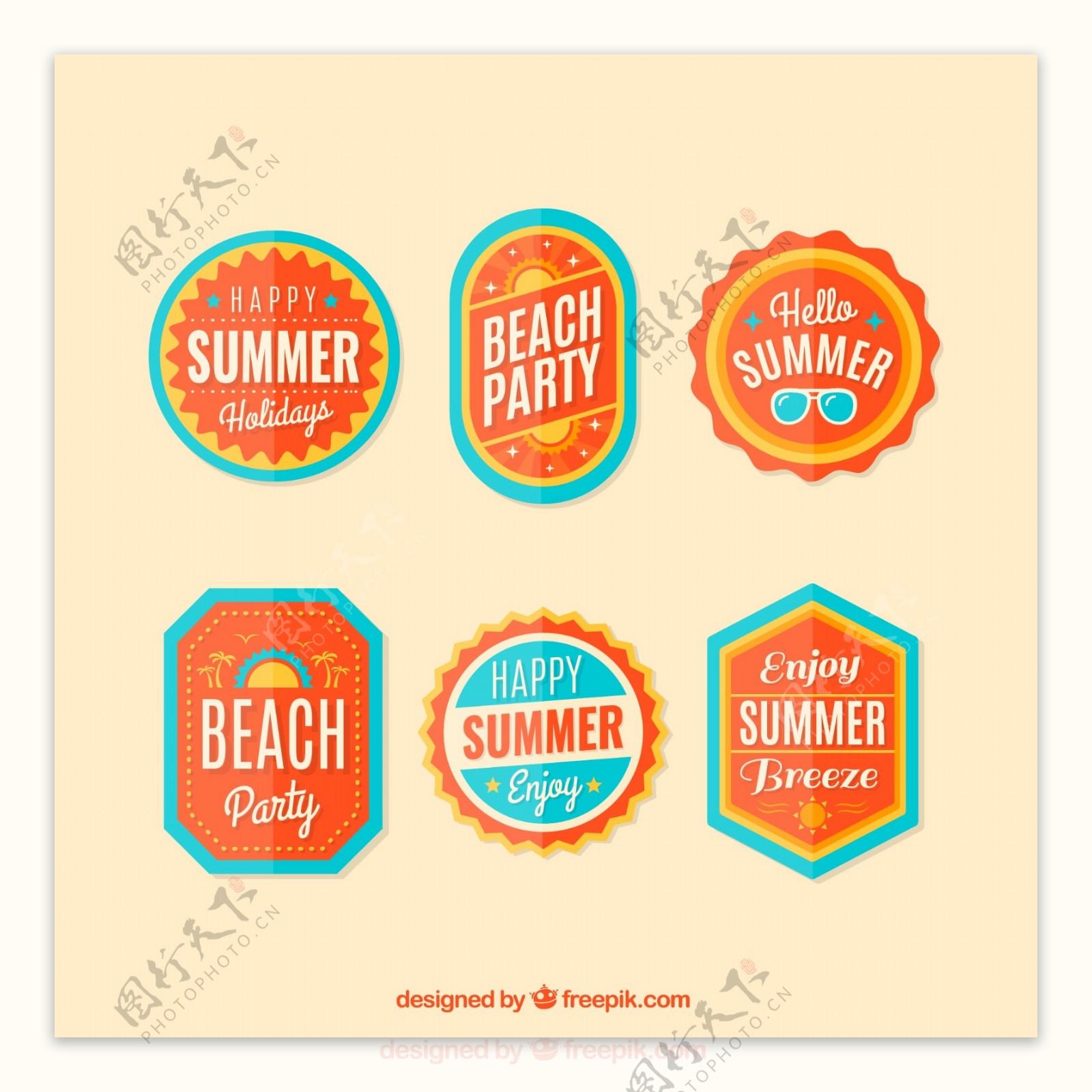 6款橙色夏日假期标签矢量素材