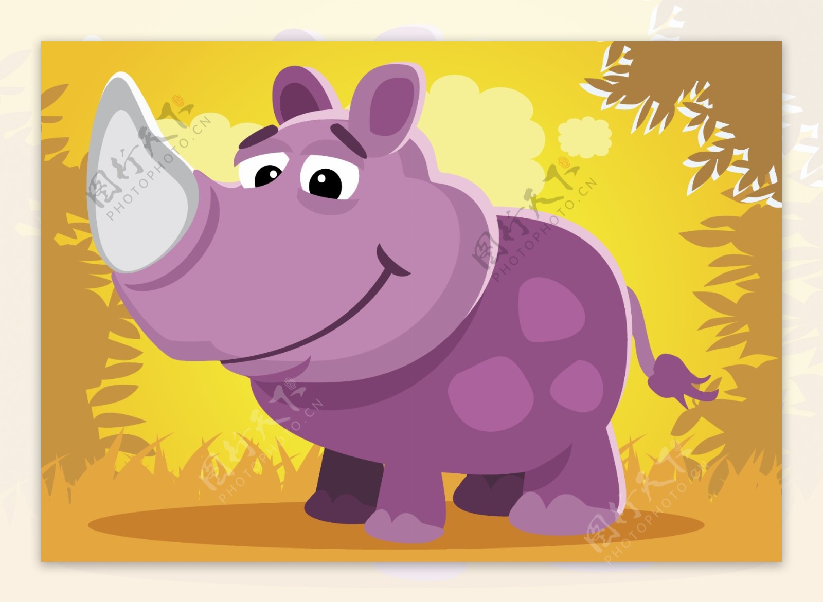 紫色卡通犀牛素材