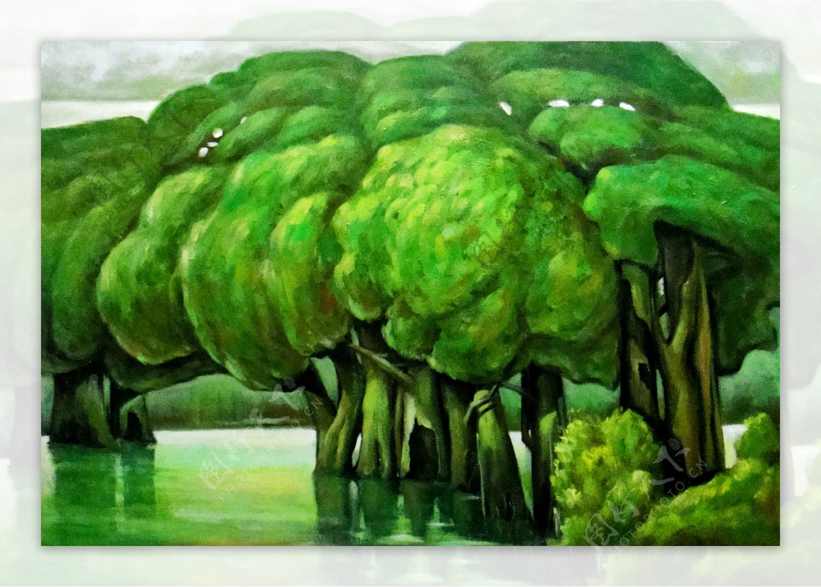 油画绿色树林图片