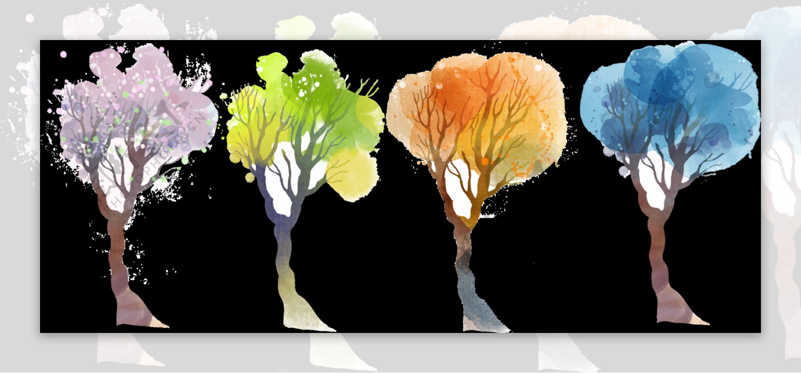 水彩效果大树插图免抠png透明图层素材