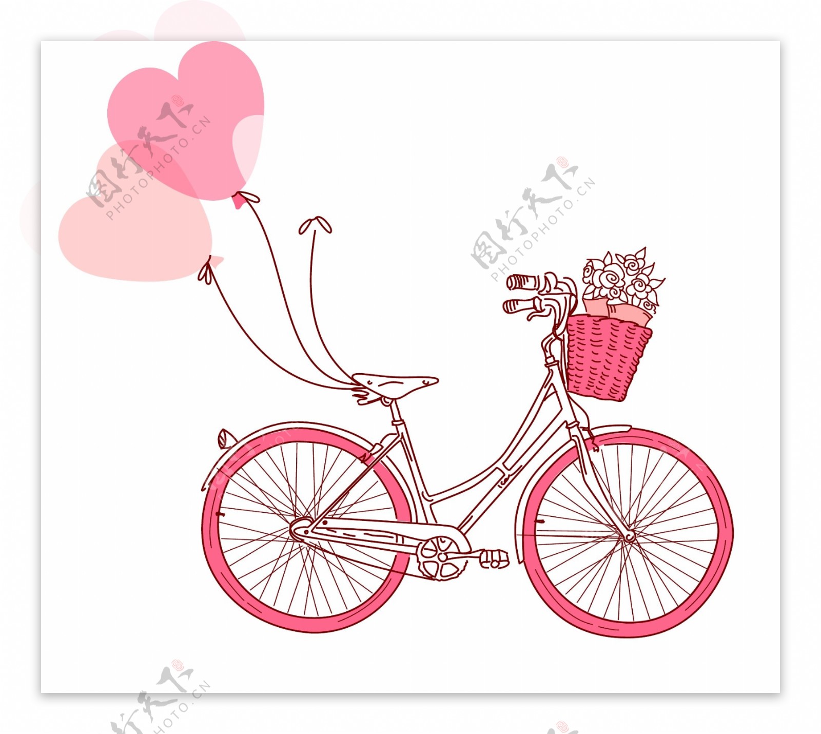 卡通矢量可爱粉红单车气球情人节装饰图案