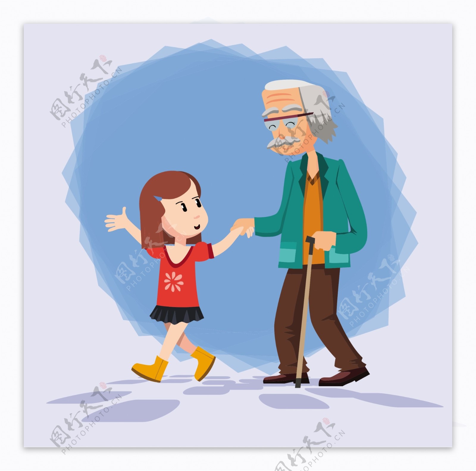 孙女和爷爷插图表达感情的自由向量