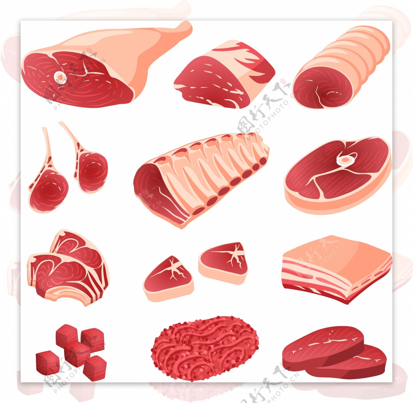 新鲜的肉和火腿图案矢量素材下载