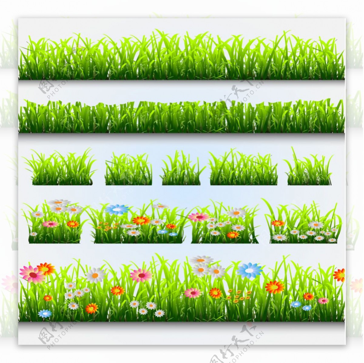 花卉绿草装饰元素矢量图素材