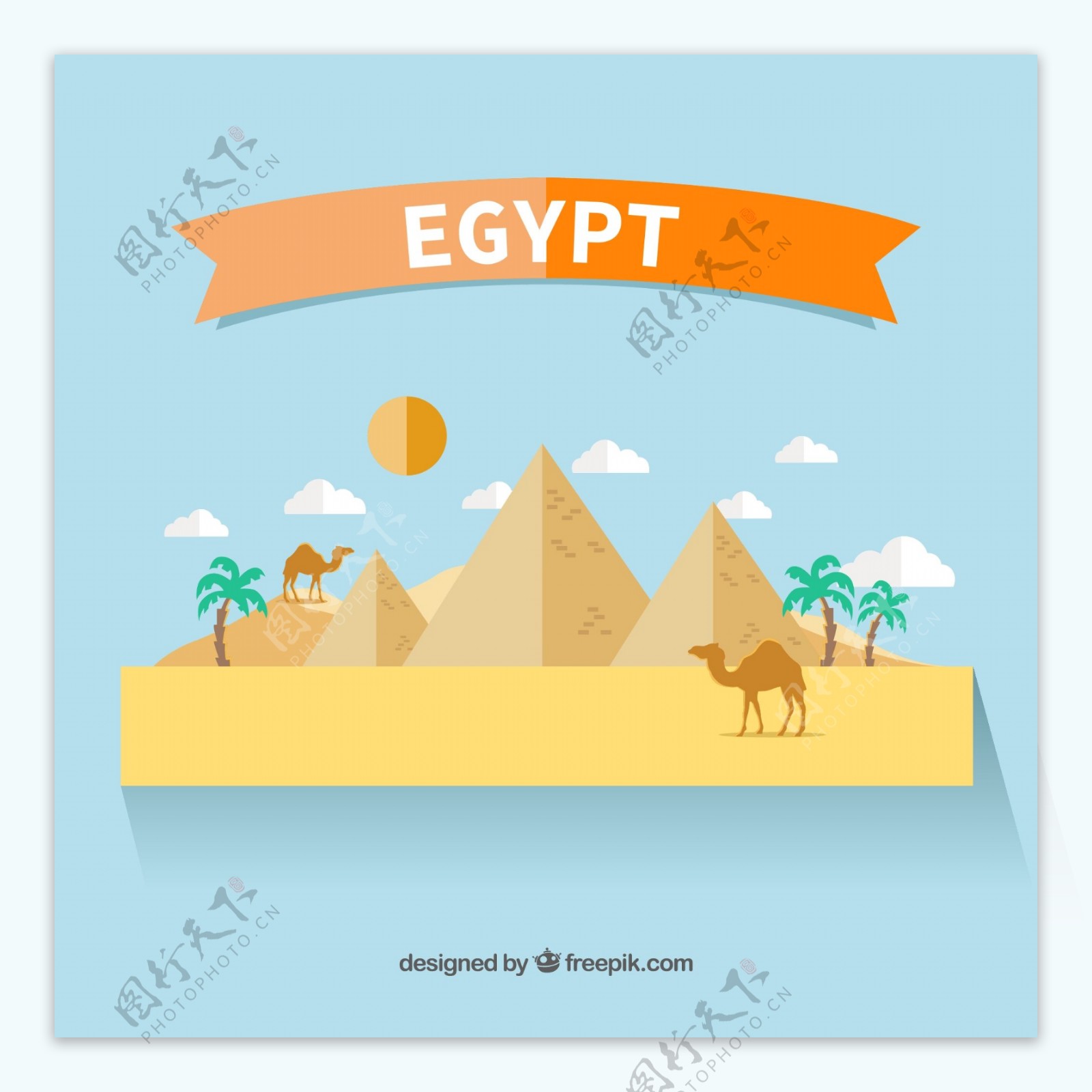 创意埃及沙漠金字塔矢量图