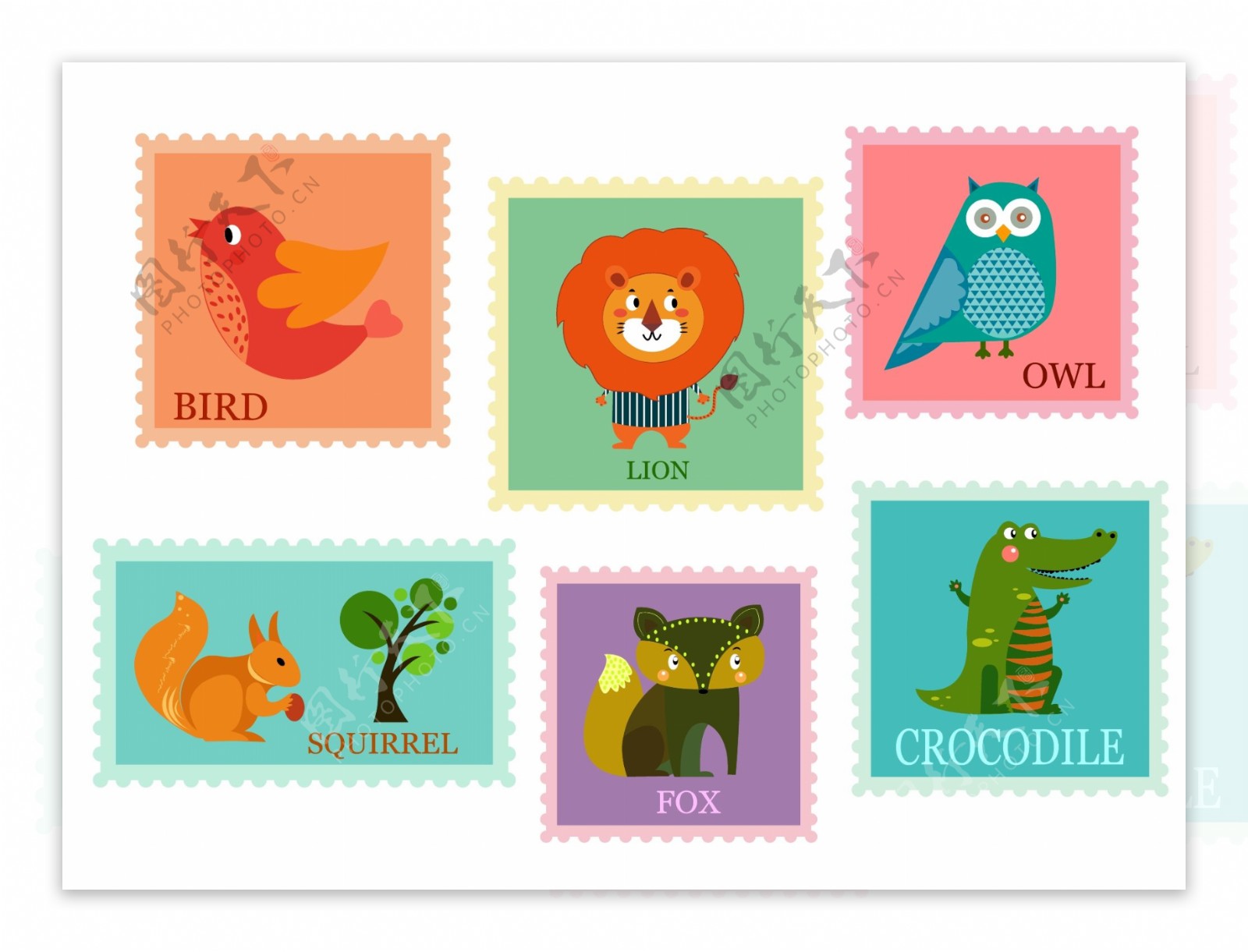 可爱的动物邮票