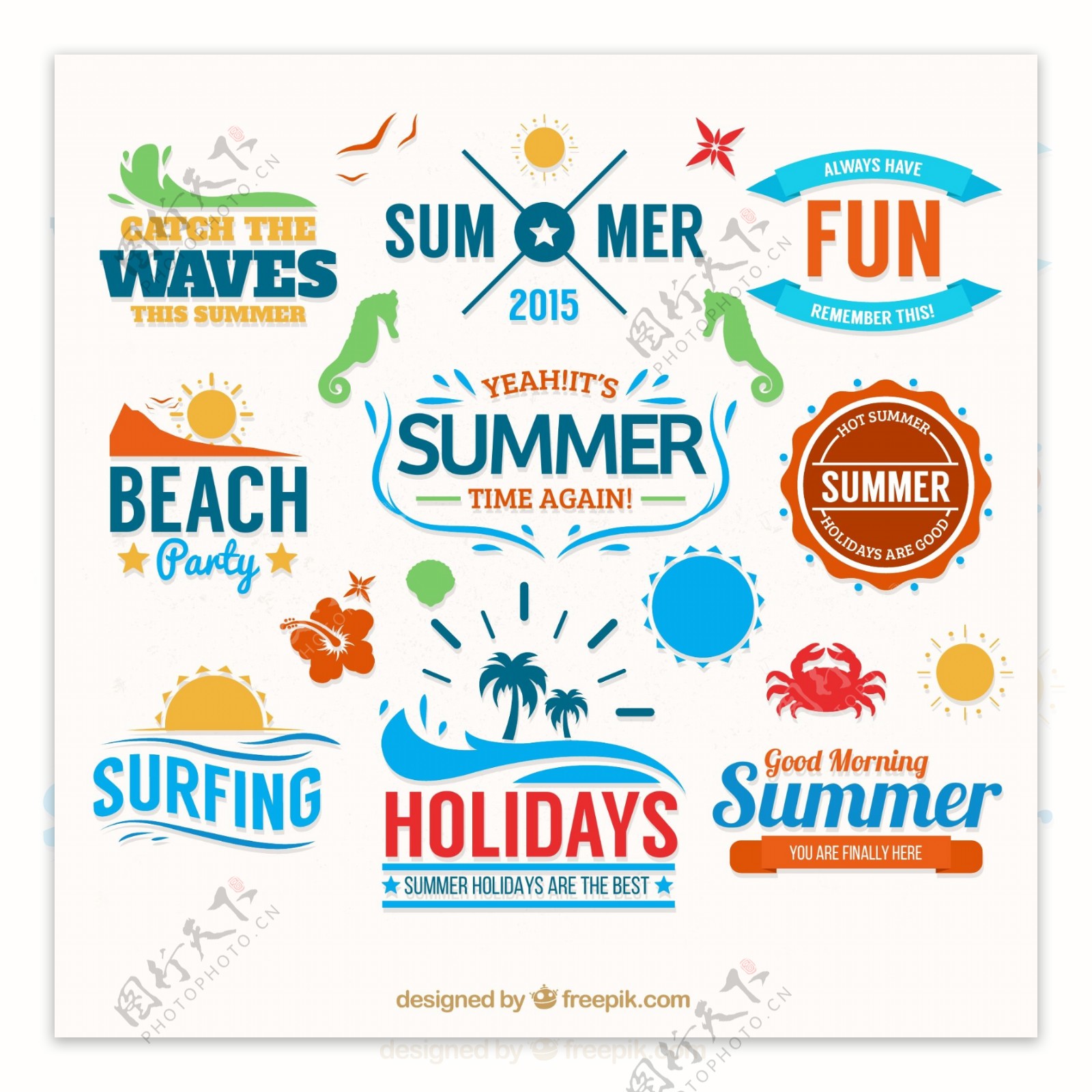 9款夏季沙滩度假标签矢量图