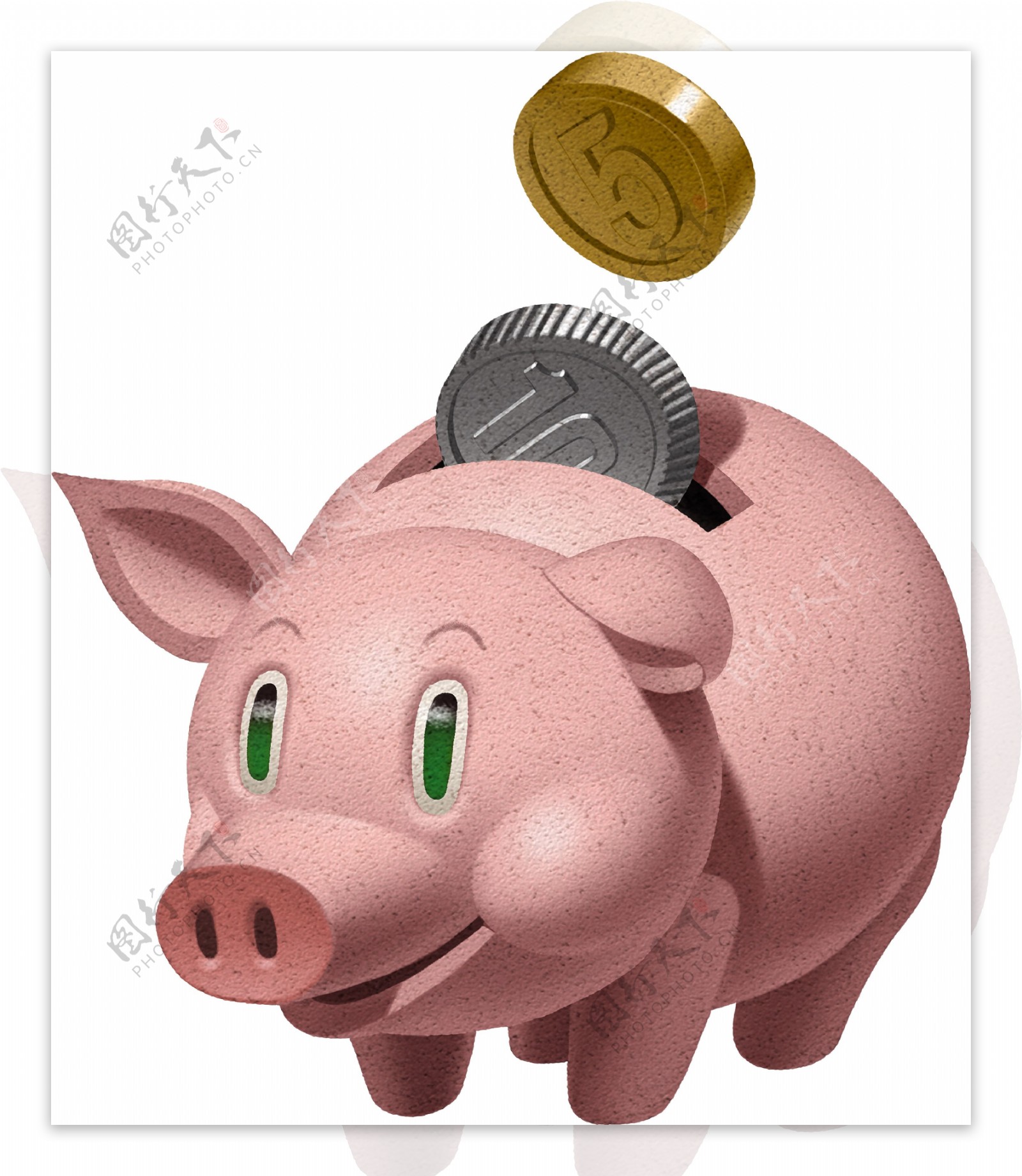 粉色存钱猪和金币图片