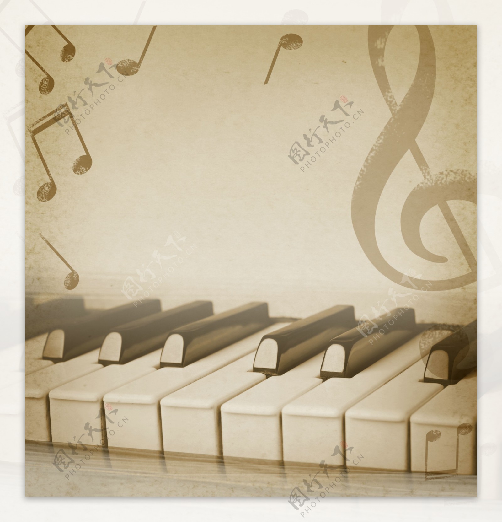 钢琴键与音符