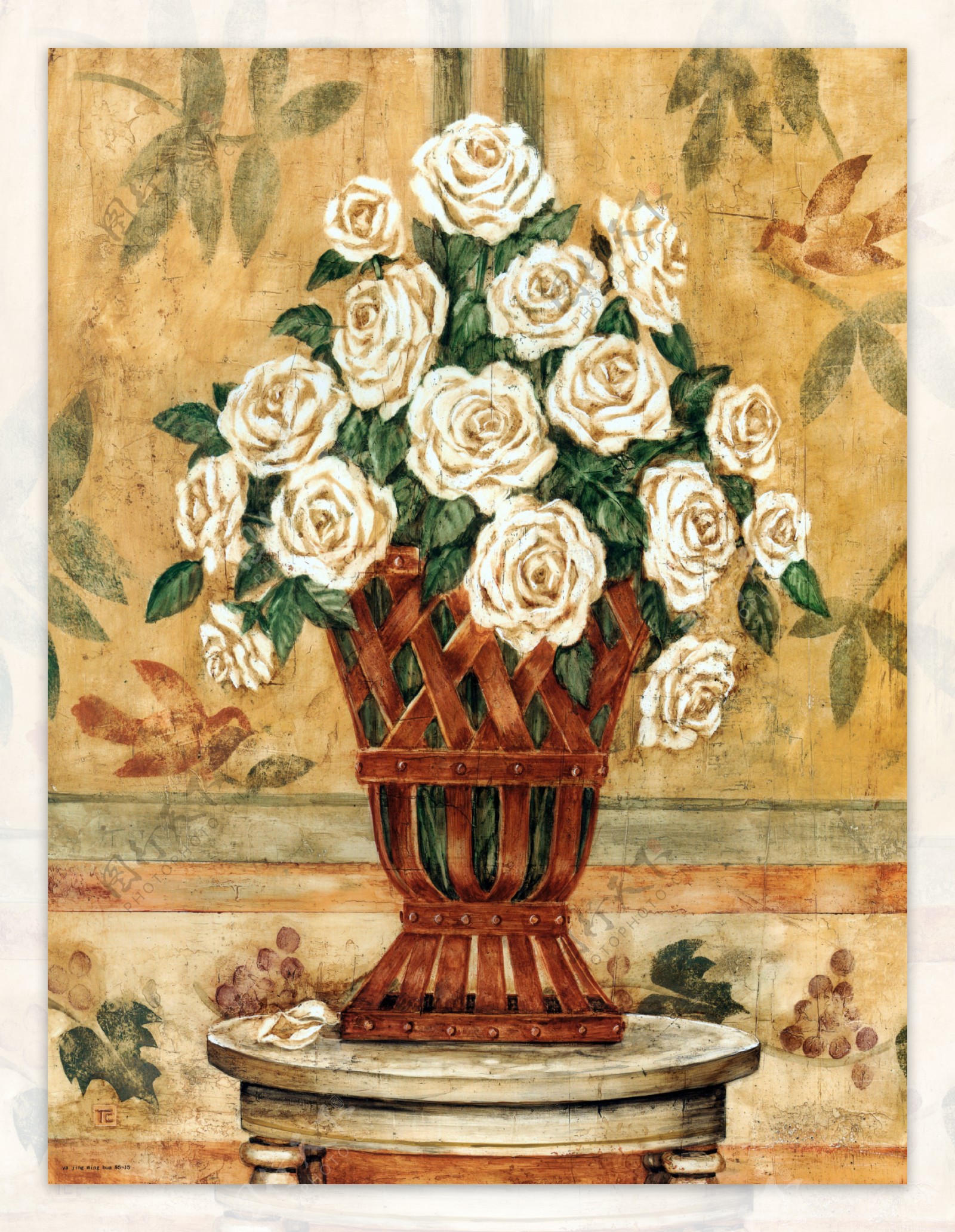 美丽的白玫瑰油画图片