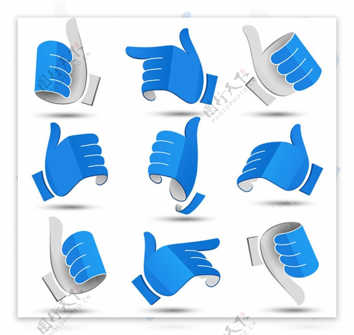 蓝色3d立体手势矢量素材