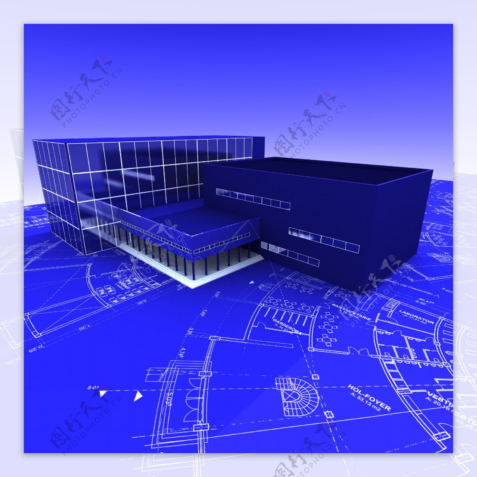 蓝色三维建筑模型图片