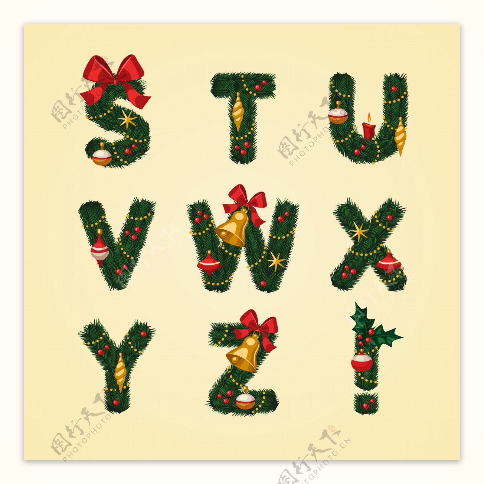 圣诞节装饰字母设计